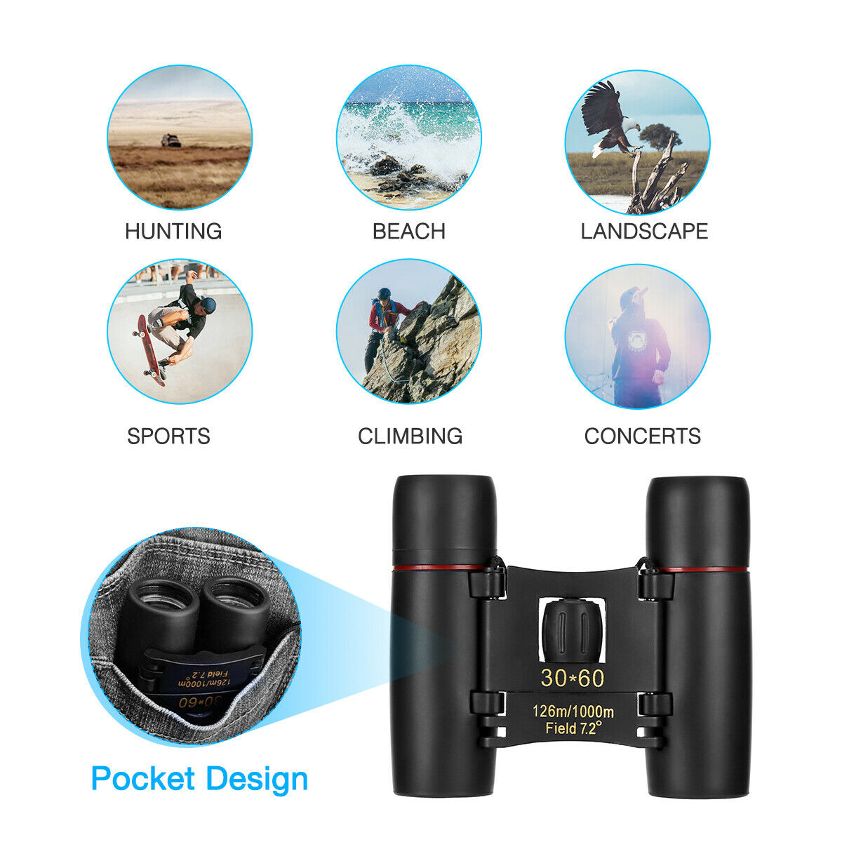 30x60 Compact Folding Binoculars