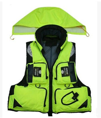 Adult Hooded Multi-Pocket Fishing Life Vest with Detachable Lining