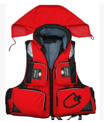 Adult Hooded Multi-Pocket Fishing Life Vest with Detachable Lining