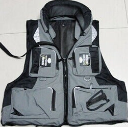 Adult Hooded Multi-Pocket Fishing Life Vest with Detachable Lining