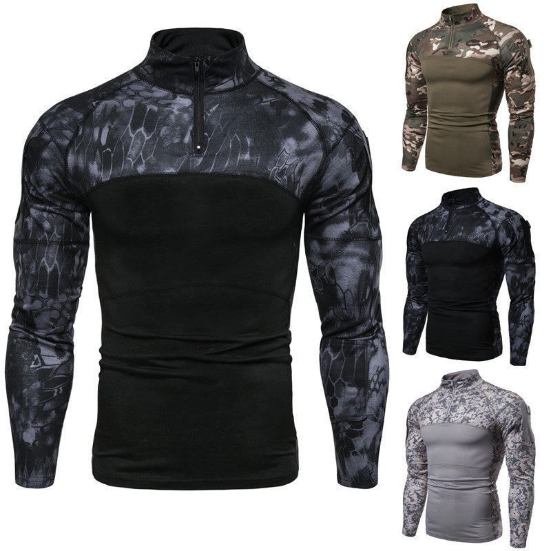 Camouflage Panel 3/4 Zipper Long Sleeve