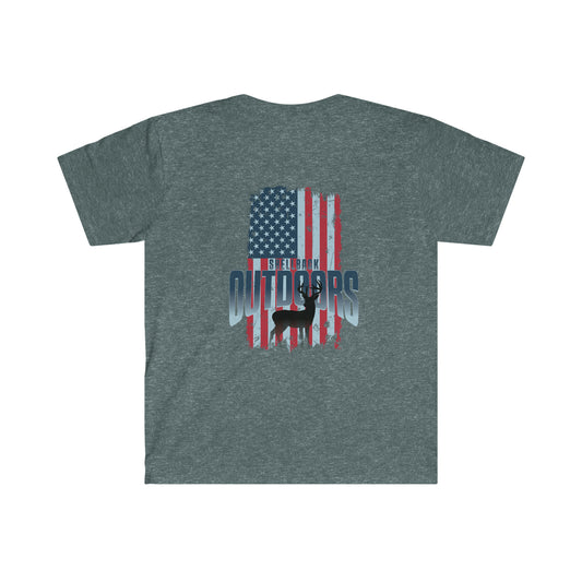 Vintage USA Flag Meets Deer Unisex Softstyle T-Shirt